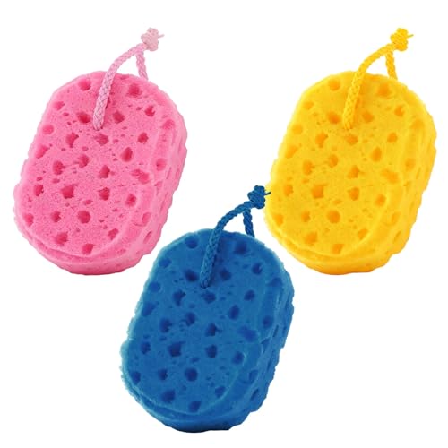 NIYANGLE Esponja de Baño de Panal de Abeja 3 Piezas para Ducha Espuma Abundante y Uso Multiusos Adecuado para Rutina de Baño en Mujeres y Hombres