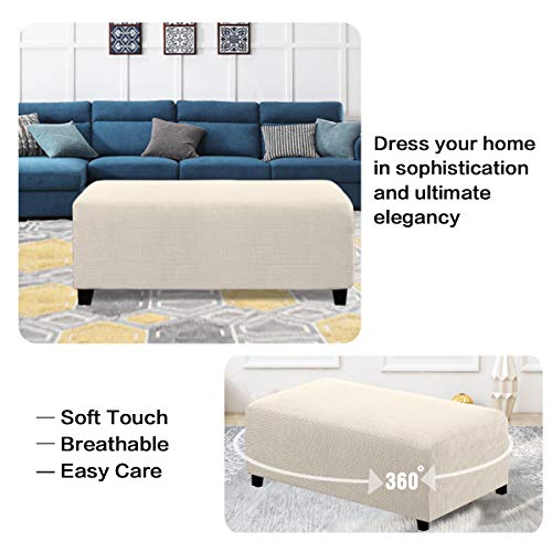Image of H.VERSAILTEX Ottoman and Sofa Seat Cushion Combined Cover Slipcover Rectangle Sofa Slipcover Fit Length 56'-75' Suitable for L Shaped Seat Cushion Cover or Chaise Part Cover Stretch Thick - Natural