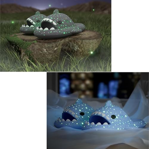 LELEBEAR Galaxy Shark Slides,Angler Fish Slides,Cloud Shark Slides Glow in the Dark Thick Sole Non-slip Open Toe Shark Slippers4