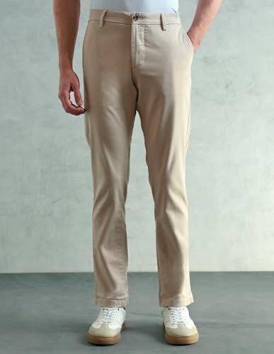 Image of Arrow Sport Men Slim fit Cotton SolidMid Rise waistTrousers