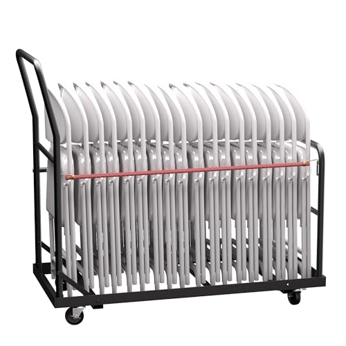 Folding Chair Cart with Wheels Heavy Duty 300 LBS Capacity, Rolling Chair Dolly for 25 Chairs w/Dual Handles & Anti-Fall Design, Commercial Cart for Events, Church, Conference, Weddings