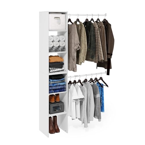 Image of Furinno FANO Closet Organizers and Storage, 5-Tier Closet Storage Organizer with 2 Hanging Bars, Wardrobe Closet Shelf Towers, Adjustable Shelves, for Wardrobe, Bedroom, Living Room, White