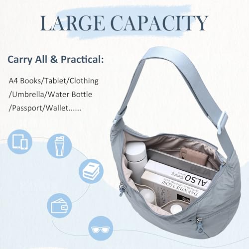 Image of VASCHY Crossbody Crescent Bag for Women, Casual Lightweight Nylon Large Slouchy Hobo Bags Purses for Travel /Gym /Work /College