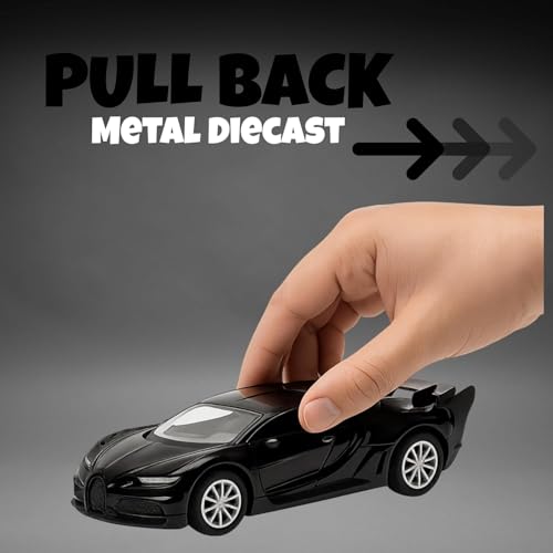 Image of Bugatti Die Cast 1:32 Scale Metal Pull Back Car | Premium Alloy Toy Vehicle with Openable Doors | Realistic Mini Racing Model Car Toy for Kids Boys Girls | Durable Collectible Gift Black