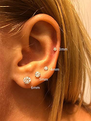Titanium Flat Screw Back Stud Earrings For Girls,Safety Screw On Cz Earrings Hypoallergenic Surgical Steel Cartilage Earrings (4Mm Cz, Silver) #TOP7