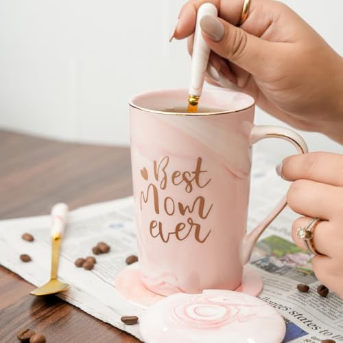 NYRWANA Coffee Mug, Gift Items for Women, Unique Present for Mom, Ceramic Mug, Cute Mugs, Mug with Spoon, Coasters and Gift Box (400ml-Ceramic) - Image 4