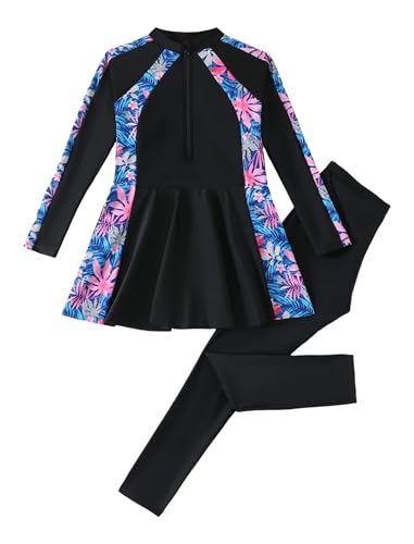 Image of FYMNSI Girls Modest Full Coverage Swimsuit Long Sleeve Rash Guard with Pants UPF 50+ Sun Protection Swimwear for Kids 5-14