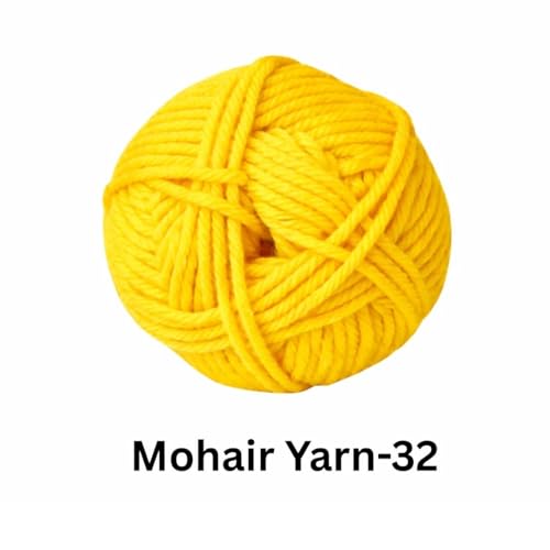 Image of VCR Mohair Nylon Golden Yellow Yarn, 100 Grams Hank, 196 Meters Length, Acrylic 75%, Mohair Nylon 25%, Pack of 1 Yarn, Soft Crosia Threads, Suitable for Winter Garments.