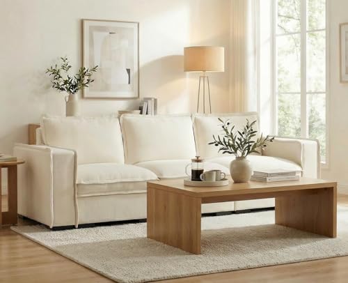 Image of EALSON 93 inch Modular Sectional Sofa Modern Comfy 3-Seater Couch Sofa Linen Fabric Cloud Couches with 24 inch Deep Seat and Wooden Legs for Living Room /Bedroom, White