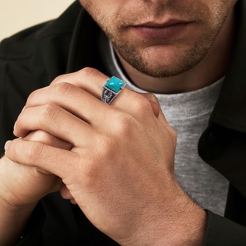Real Square Turquoise Rings for Men with Scorpion 925 Sterling Silver Genuine Gemstone Chunky Southwest Ring Jewelry for Husband Boyfriend3
