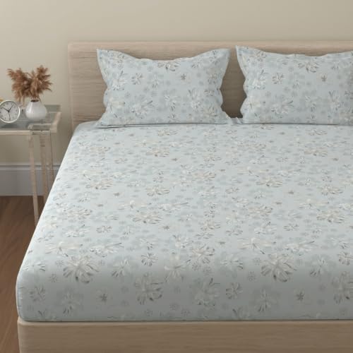 Image of Huesland by Ahmedabad Cotton 144 TC Double Bedsheet Cotton with 2 Pillow Covers | Olive Sage, Whispering Sage & Faded Sage