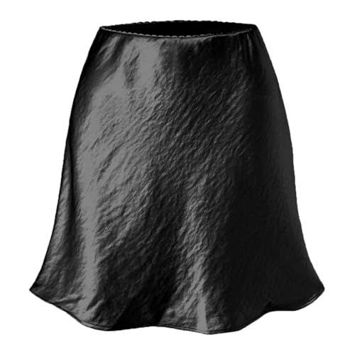 Women's 2025 Summer Cute Satin Mini Skirt Elastic High Waisted Casual A-Line Flared Silk Short Skirts for Women3