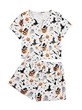 Verdusa Women's 2-Piece Button Down Ghost Pajama Cute Ditsy Floral Button Front Sleepwear Loungewear PJ Set Yellow White L