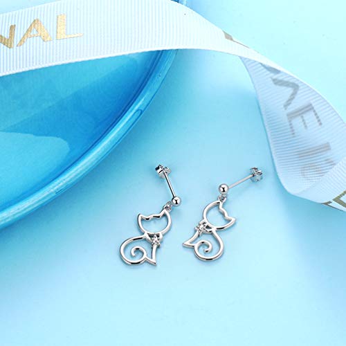 Cute Cat Jewelry Set 925 Sterling Silver Kitty Cat Necklace Earrings Set For Women Teen Girls Adorable Animal Jewelry Birthday Gift For Girlfriend Wife Fs0068W #TOP5