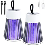 2 Pack Insektenvernichter Elektrisch, 2 In 1 Mückenlampe Akku, Mückenfalle Elektrisch, USB Wiederaufladbarer Fliegenfalle, 360° UV Mückenvernichter Lampe Für Küche Innen Außen Camping