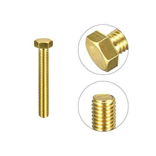 Image of uxcell Brass Hex Bolts, 1 /2-13x3-1 /2 1pcs Fully Thread Grade 4.8 Solid Brass Hexagon Head Bolt Machine Screws for Machinery