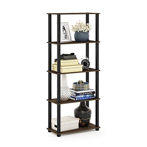 Image of Furinno TURN-S-TUBE Book Shelf, 5-Tier Toolless Storage Shelves with Square Tubes, Shelving Unit for Organization and Storage for Living Room, Home Office, Columbia Walnut