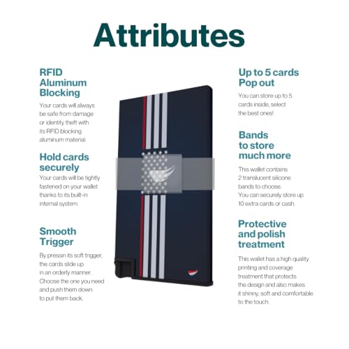 ELBIRD Stylish Ultra Slim Wallet RFID Blocking Premium Aluminum Card Holder w/Trigger to slide up cards - Complete Packaging w/Accessories, Bands to store more, Ideal Gift - American2