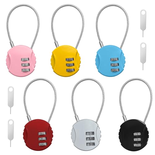 TAIVIN Pack de 6 Candados con Combinacion,Candado Pequeño,Candado de 3 Dígitos con Código Numérico para Maletas,Gimnasios,Viajes,Taquillas Escolares