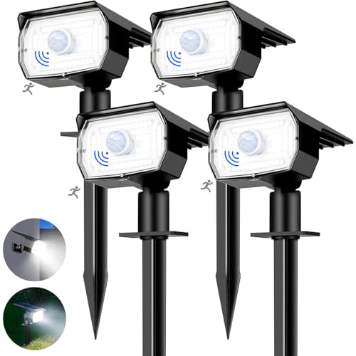 nipify 4 Pack Solar Lights Outdoor Garden Motion Sensor, 56 LED 3 Modes Solar Security Lights, IP65 Waterproof Solar Spotlights for Yard Pathway Driveway Walkway Landscape, 6500K Cool White