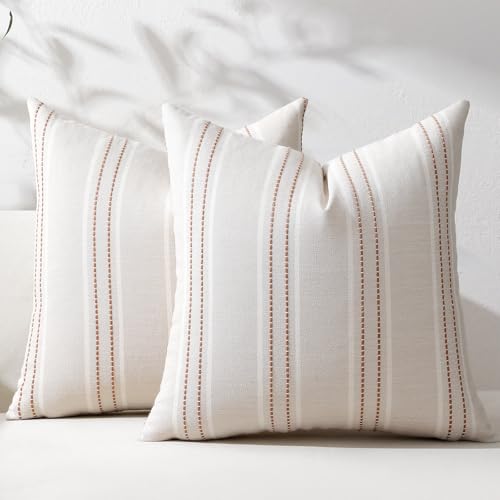 Image of Hckot Throw Pillow Covers 20x20 Set of 2 Camel Pillow Covers Farmhouse Decorative Pillows Textured Linen Square Cushion Covers for Sofa Couch Bed Living Room Decor(Camel)