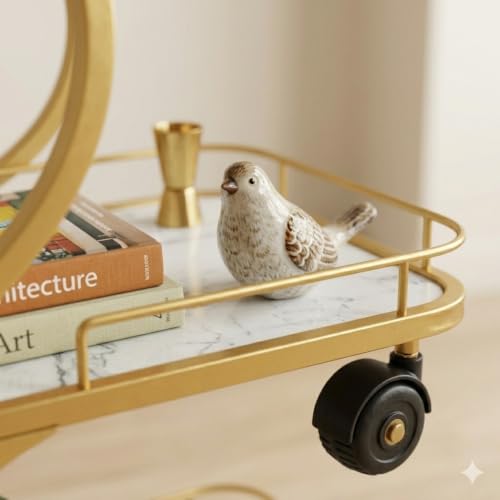 Image of Serving Trolley with Wheels for Home, Tea Food Drinks Serving Kitchen Trolley Restaurant, Hotels,Dining Room bar cart with Wheels (Gold-White)