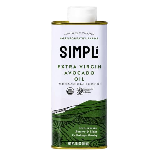 SIMPLi Regenerative Organic Certified® Extra Virgin Avocado Oil, High Smoke Point, Rich in Antioxidants, Cold-Pressed, Non-GMO, 16.9 fl oz