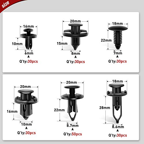 Nilight 200 clipes de retentor de carro 6 mm, 7 mm, 8 mm, 9 mm, 10 mm, kit de substituição de parafu
