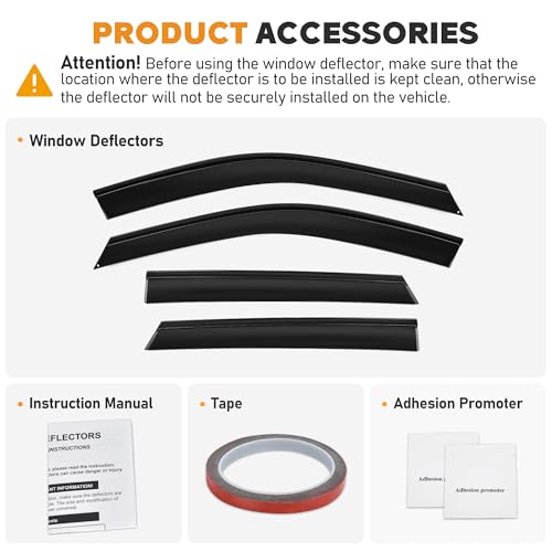 Image of Shatterproof Taped-On Window Deflectors for Chevy 2024-2026 Trax,Out-Channel Rain Guards, Window Visors for Cars, Vent Deflector, 4pcs