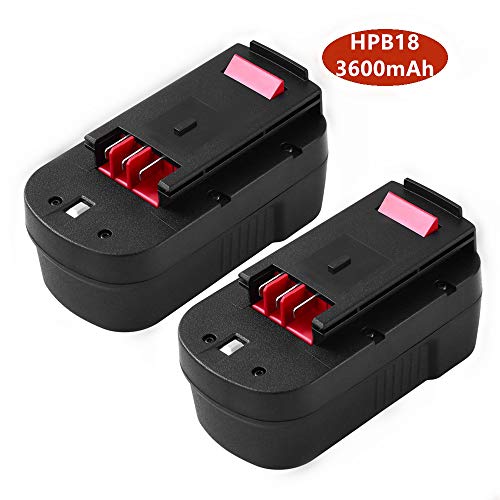 2 Pack HPB18 Battery 3.6Ah Ni-Mh Replacement for Black+Decker 18V Battery HPB18-OPE FSB18