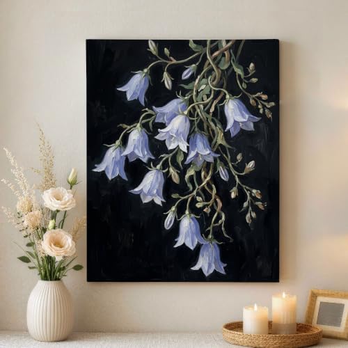 Lienzo floral azul de estilo abstracto con acabado envuelto y estampado elegante de 16x20"