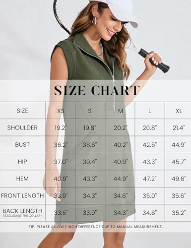 Image of Qiaomai Womens Half Zip Sweatshirt Dresses Summer V Neck Sleeveless Pullover Tunic Tops Mini Dress