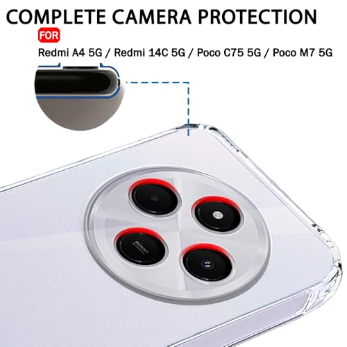 Image of TheGiftKart Back Cover Soft Case for Mi Redmi A4 5G / Redmi 14C 5G / Poco C75 5G / Poco M7 5G | Best Camera Protection | Inbuilt Dust Plugs & Anti-Slip Grip | Ultra Clear Slim (Silicone, Transparent)