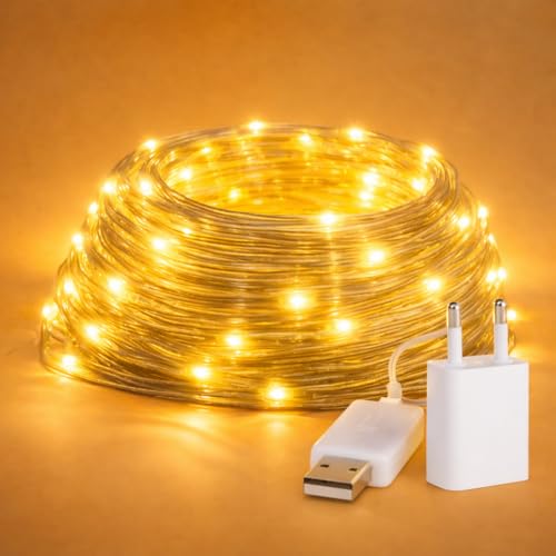 M mimotec - Guirnalda Exterior LED Con USB, 15M de longitud, luz cálida de 2700k, IP65 Impermeable, decorativo, ideal para terrazas y jardines. LM2967