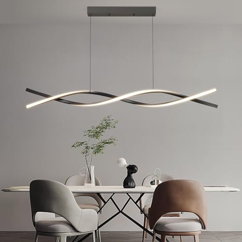 Mikeru 100CM Wave Pendant Light, 10%-100% Dimmable, Remote Control for 3 Colors Light 3000K/4500K/6000K, Black Kitchen Island Lights for Dining Room, Living Room