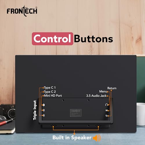 Image of FRONTECH 15.6 inch Portable LED Monitor, Full HD IPS, Dual Type-C & Mini HDMI, Built-in Speakers, 180 Stand, Works with Laptop /PS5 /Switch /Phone, 1-Year Warranty (MON-0023)