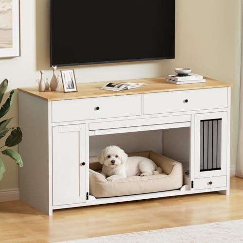 Dog Crate TV Stand with Storage & Feeding Station