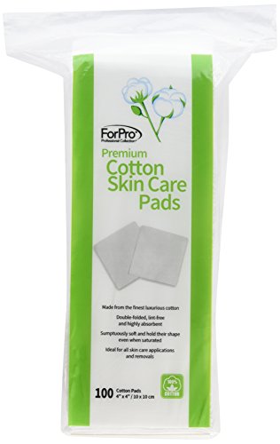ForPro Premium Cotton Skin Care Pads, 100% Cotton, Lint-Free, Skin Care Applications and Removals, 4 L x 4 W, 100-ct.