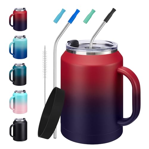 Image of 50oz Tumbler with Lid and Straw - Gulp, Protective Cup Mat, 50 oz Stainless Steel Coffee Mug for Travel Work, Double Wall Insulated Tumblers Metal Cups, Leak Proof Large Flask Jug Water Bottle