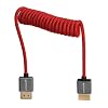 KONDOR BLUE | Ful HDMI 2.0 Type A Male to Male 12- 24 Coiled Braided Cable | 4K 60Hz 18Gbps, HDR, 3D, Reinforced | for On-Camera Monitors & Recorders + More | Red