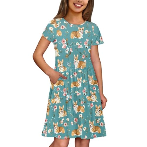 Image of Short Sleeve Dress for Girls with Pockets Cute Toddler Girl Clothes Summer 2-12
