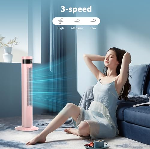 Image of Antarctic Star Tower Fan Portable Floor Fans 85Oscillating Fan 36'' Quiet Cooling 12H Timer Remote Control Standing Bladeless Electric 3 Speeds Wind 3 Modes Bedroom Office(36 inch, Pink)