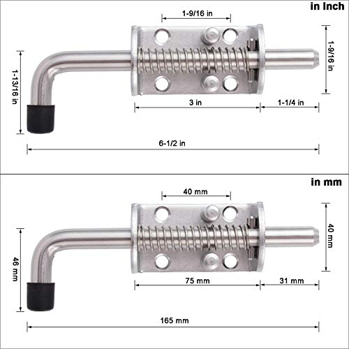 WOOCH 304 Stainless Steel Spring Pin Latch Lock Assembly for Doors,Chests,Cabinets and Utility Trailer Gate - Heavy Duty (6.5\",2 Pack)
