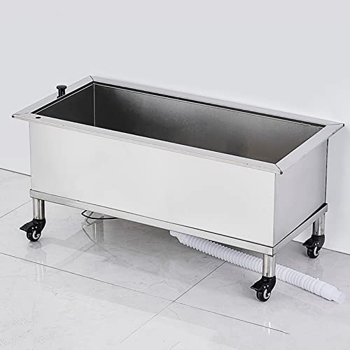 WOTZOV Fregadero de Acero Inoxidable para Piso, estación de Lavado, Fregadero portátil para baño, almacén o Cocina, Lavabo de Servicio con botón de Drenaje, Fregadero Comercial,Kit 2 93 x 45 x 43 cm