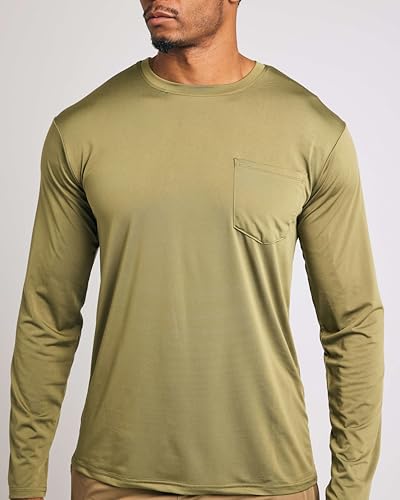 Real Essentials 4 Pack: Men's Dry-Fit Active Athletic Long Sleeve Pocket Crew T-Shirt Outdoors UPF 50 S-5XLT4
