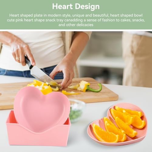 5 Pack Heart Plates with Holder Heart Shaped Plates Bowls 7.48×6.69in for Appetizer Salad Fruit Cake Snack Dessert Pink Heart Shape Salad Dinner Bowl for Sushi Ice Cream - Image 2