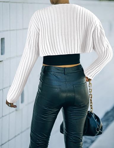 Image of Womens Summer Crop Bolero Cardigan Sweater Long Sleeve Open Front Knit Shrug for Dress 2024