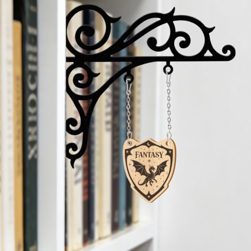 ANATTASOUL Segni di taverna con draghi fantasy, con etichetta in legno per la decorazione di librerie, 21 x 19 cm, cartelli di genere per biblioteche, divisori vintage per libri per la casa, libreria