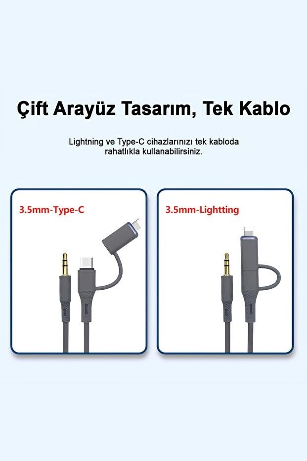 PDAteknoloji 2in1 Type-C 3.5mm Silikonlu Aux Kablosu 1m MT2812 (Tak Çalıştır)