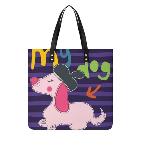 Sac cabas chien rose pour femmes : grand tote bag shopping et voyage 39x39 cm
